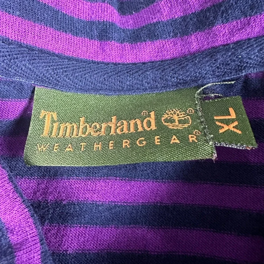 Timberland Weathergear Mens XL‎ S/S Purple & Navy Stripe Cotton Polo Shirt GUC